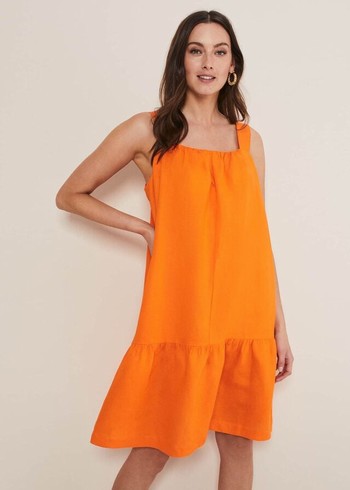 Phase Eight Mandy Linen Swing Dress Orange Australia | QN3985210